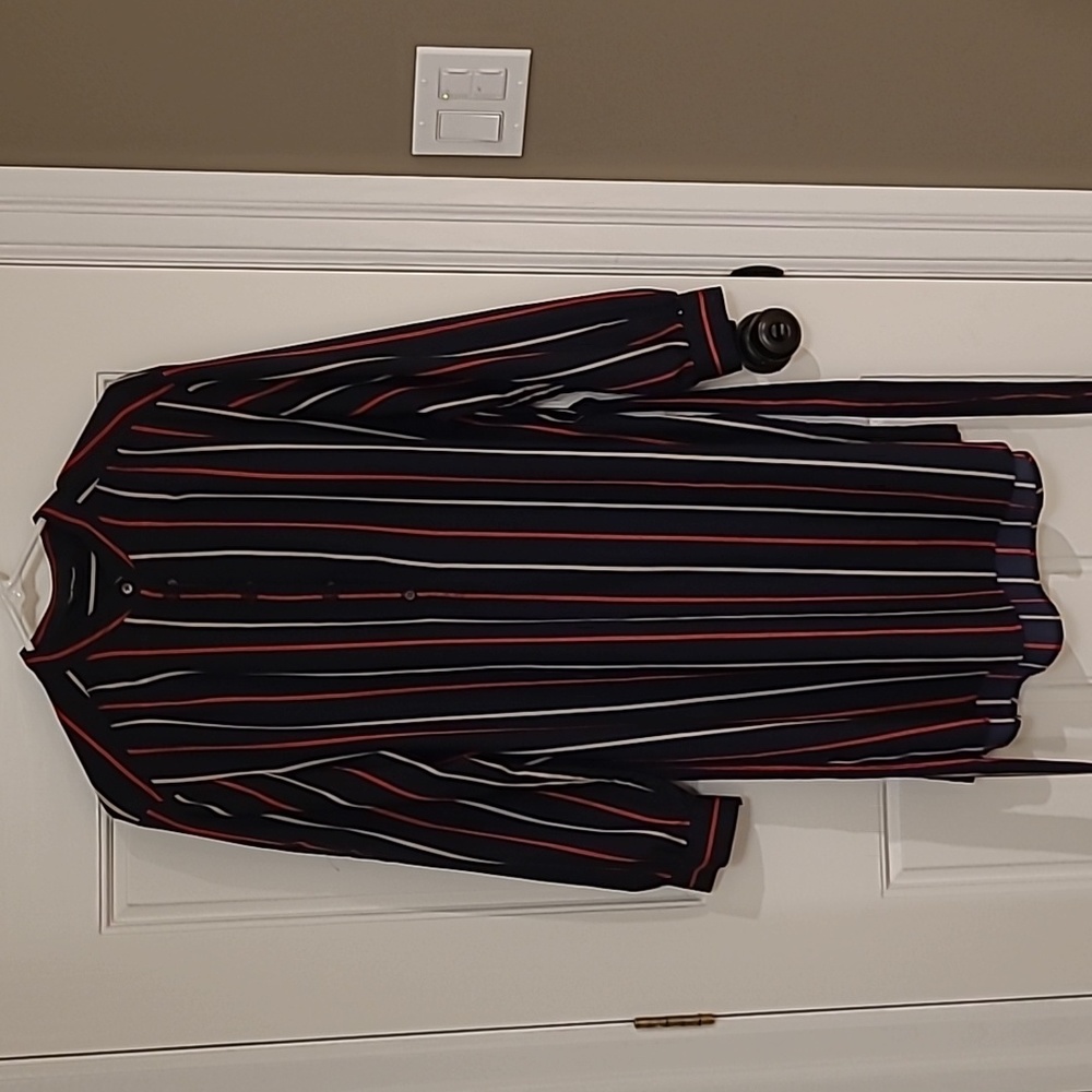 Club Monaco,  sz 12 l, Navy dress with red and cream stripes